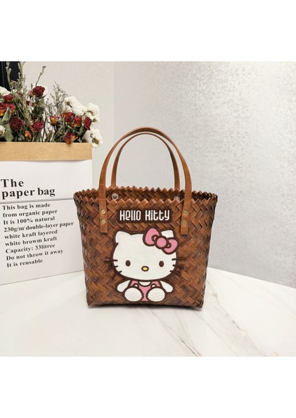 Vintage Çizgili Dokuma Çanta Çanta Tote Çanta Tote Saplı Kadın Çantası Plaj Çantası (Yurt Dışından)