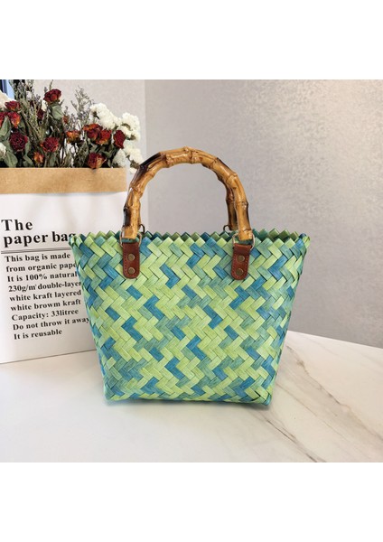 Vintage Çizgili Dokuma Çanta Çanta Tote Çanta Tote Saplı Kadın Çantası Plaj Çantası (Yurt Dışından)