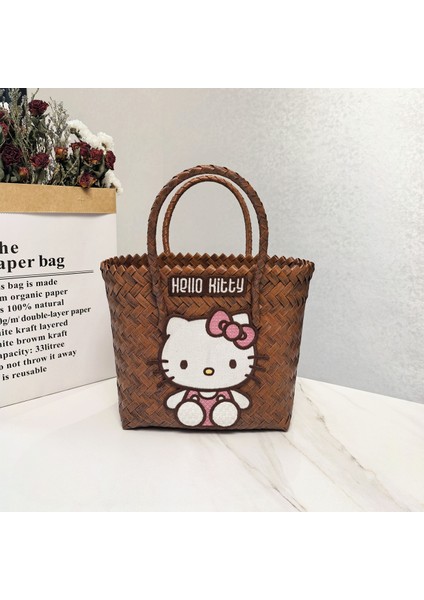 Vintage Çizgili Dokuma Çanta Çanta Tote Çanta Tote Saplı Kadın Çantası Plaj Çantası (Yurt Dışından)