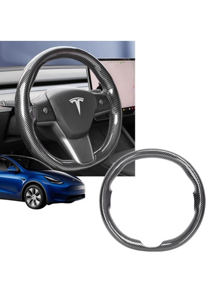 Tesla Model Y / Model 3 Direksiyon Simidi Tek Parça Kaplaması, Karbon Parlak Siyah Renk