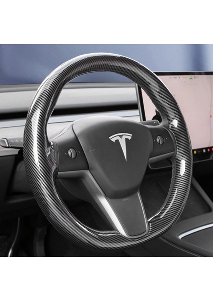 Tesla Model Y / Model 3 Direksiyon Simidi Tek Parça Kaplaması, Karbon Parlak Siyah Renk