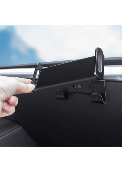 Tesla Model Y / Model 3 Ön Göğüse Takılan Tablet Tutucu ve Ikili Kanca, Siyah Renk