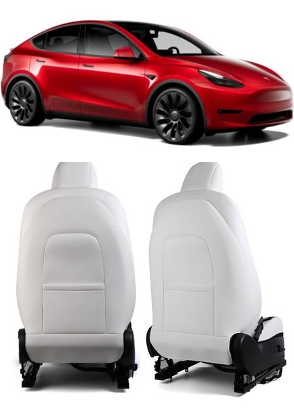 Tesla Model Y / Model 3 Ön Koltuk Arkasına Takılan Koruyucu Kaplama Sağ ve Sol, 2 Adet Set Olarak, Beyaz Renk