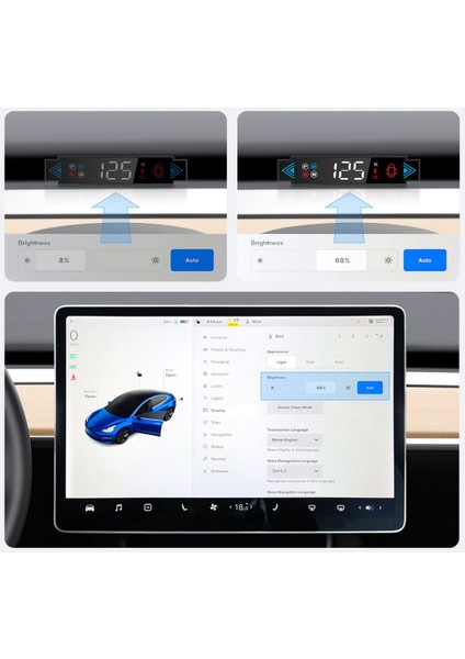 Tesla Model Y / Model Çoklu Fonksiyonları Gösteren Havalandırmaya Takılan Ekran Göstergesi, Hud, Siyah Renk