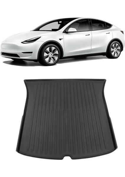 Tesla Model Y Arka Bagaj Havuzlu Kauçuk Paspası, Üst Kısım, Siyah Renk Seçeneği Ile