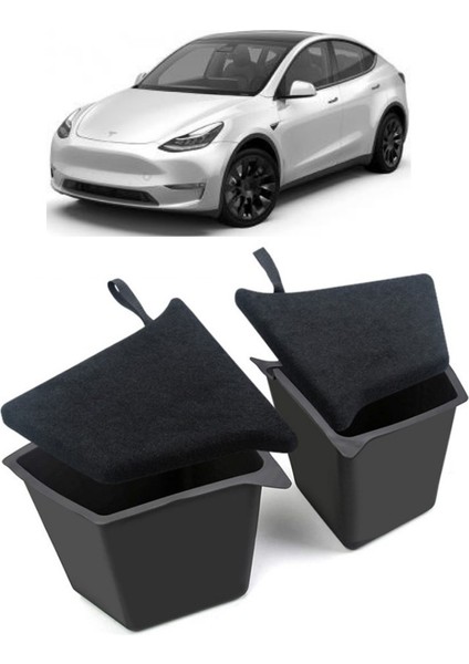 Tesla Model Y Arka Bagaj Sağ ve Sol Kapaklı Saklama Kapları, 2 Adet Set Olarak, Siyah Renk Seçeneği Ile