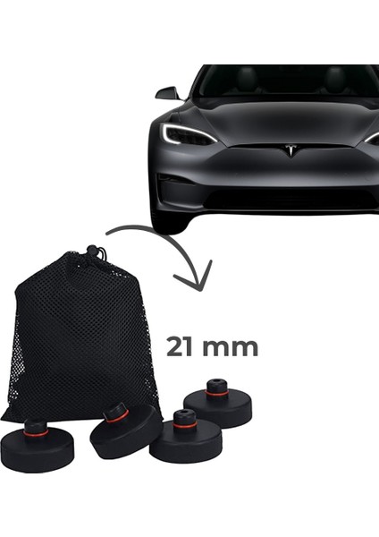 Tesla Model Y / Model 3 Lift Takoz Seti, 21 Mm, 4 Adet Set Olarak, Bez Torba Ile, Siyah Renk