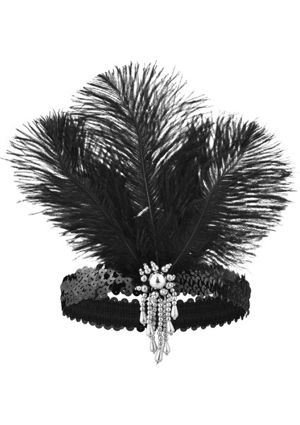 Kadınlar Siyah Saç Aksesuarları Boncuklu Sequin Saç Bandı 1920'LER Retro Gatsby Tek Parti Ladies Taş Giydirme Tüy Head Band Metal Renk: H1208-G (Yurt Dışından)