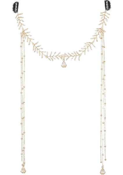 Hint Boho Gelin Headdress Moda Altın Alaşım Yaprak Yeşil Kristal Uzun Zincir Püskül Baş Zinciri Kadın Alın Jewelrymetal Renk: Yeşil (Yurt Dışından)
