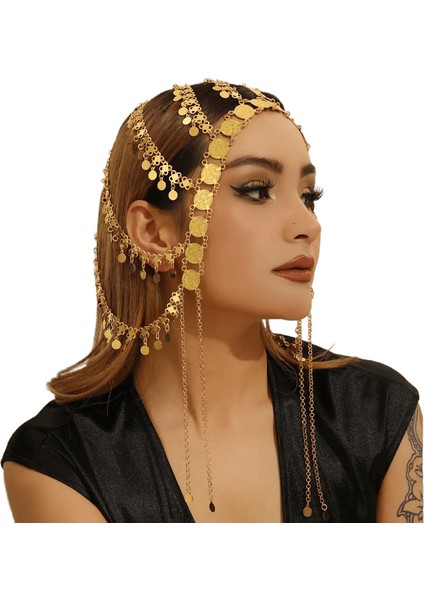 Arap Kafa Takı Altın Alaşım Para Püskül Püskül Kafa Baş Bandı Kadınlar Gelin Headdress Düğün Aksesuarları Metal Renk: FD165RED (Yurt Dışından)
