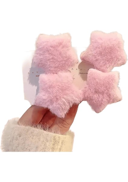 1/12PCS Kaık Yıldız Saç Tokaları Çocuk Kız Sevimli Tatlı Peluş Saç Klipleri Günlük Buluşma Yan Patlama Klipler Parti Moda Aksesuar Renk: Pembe-4pcs (Yurt Dışından)