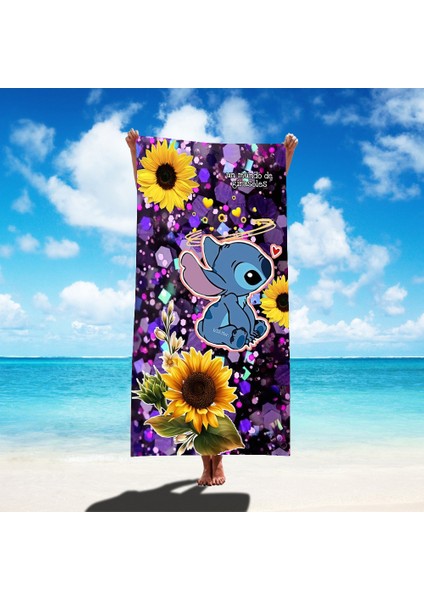 Stitch Plaj Havlusu Sınır Ötesi Sıcak Satış Karikatür Banyo Havlusu Star ve Stitch Çocuk Plaj Deniz Kenarı Yüzme Spor Havlusu (Yurt Dışından)