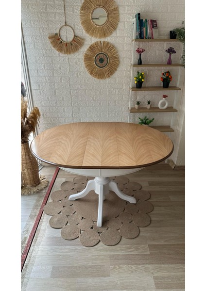 Concept Baba Ayaklı Masa Naturel Ahşap Yuvarlak Üst Tablalı Beyaz Ayaklı Açılır Masa (Çap 110 cm ) indirimleri