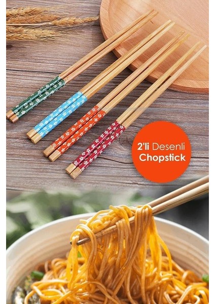 15 Çift Renkli Desenli Bambu Chopstick Yıkanabilir Çin Çubuk Suşi Ramen Noodle Yemek Çubukları