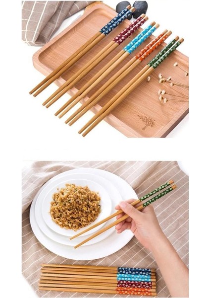 15 Çift Renkli Desenli Bambu Chopstick Yıkanabilir Çin Çubuk Suşi Ramen Noodle Yemek Çubukları