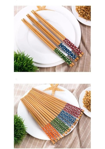 15 Çift Renkli Desenli Bambu Chopstick Yıkanabilir Çin Çubuk Suşi Ramen Noodle Yemek Çubukları