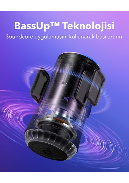 Soundcore Glow Taşınabilir Hoparlör - 360° Ses Bluetooth Hoparlör - Senkronize Radyant Işık - A3166 - Kırmızı modelleri