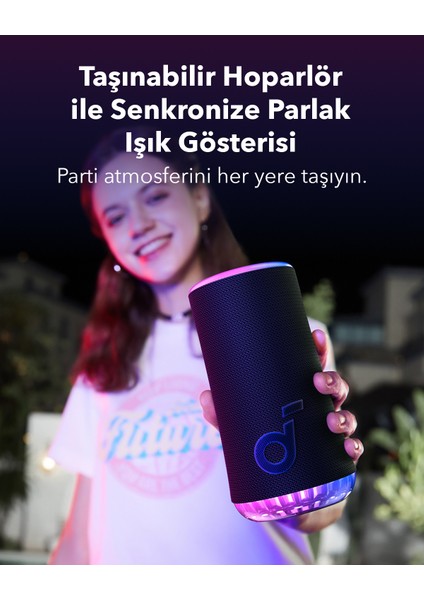 Soundcore Glow Taşınabilir Hoparlör - 360° Ses Bluetooth Hoparlör - Senkronize Radyant Işık - A3166 - Kırmızı fırsatları