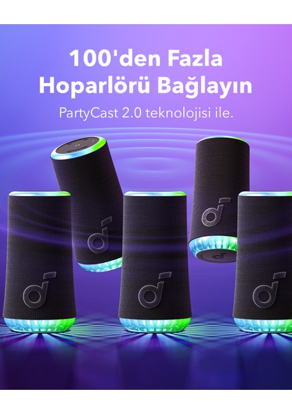 Soundcore Glow Taşınabilir Hoparlör - 360° Ses Bluetooth Hoparlör - Senkronize Radyant Işık - A3166 - Kırmızı indirimleri