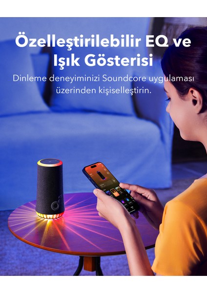 Soundcore Glow Taşınabilir Hoparlör - 360° Ses Bluetooth Hoparlör - Senkronize Radyant Işık - A3166 - Kırmızı