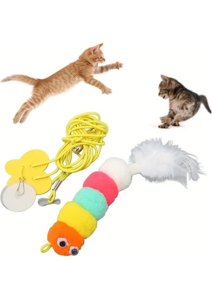 Elastik Yapışkanlı Çok Renkli Kedi Oyun Oltası Eğitim Oyuncağı