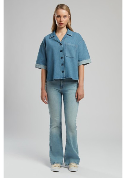 Boho Kadın Jean Gömlek Denim