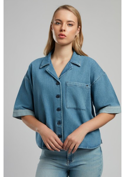 Boho Kadın Jean Gömlek Denim