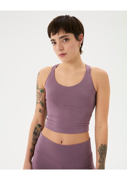 Lila Çapraz Sırt Halter Bluz