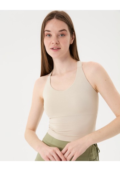Krema Çapraz Sırt Halter Bluz