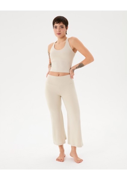 Krema Çapraz Sırt Halter Bluz