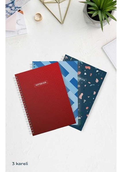 (3’lü Paket) Kareli Defter A4 Karton Kpk. 70 Yaprak
