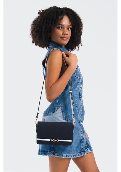 US25235 Kadın Çapraz Çanta Lacivert - Kırmızı