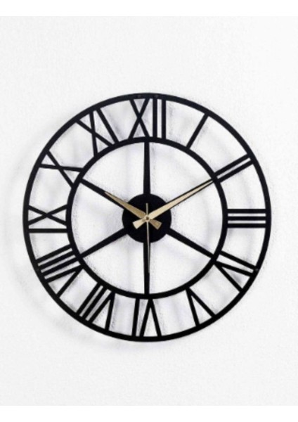 Roma Rakamlı Metal Siyah Duvar Saati 1,5 mm Kalınlık 50X50 cm
