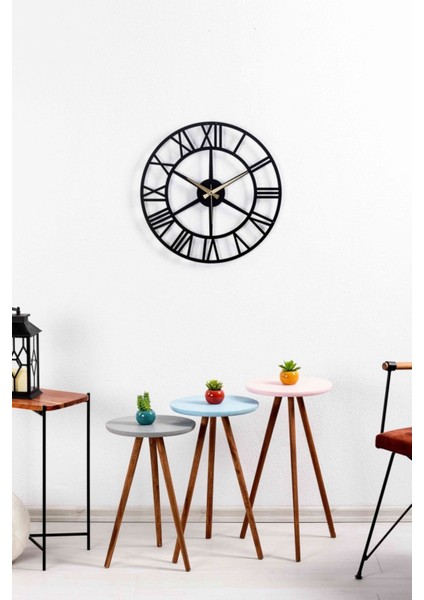 Roma Rakamlı Metal Siyah Duvar Saati 1,5 mm Kalınlık 50X50 cm modelleri
