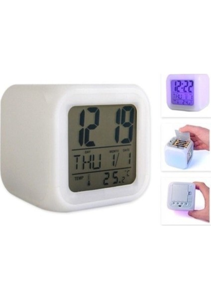 7 Renk Değiştiren Alarmlı Termometre Masa Gece Lambası Dijital Başucu Saat Uyandırma Hediye Küp Saa fiyatları