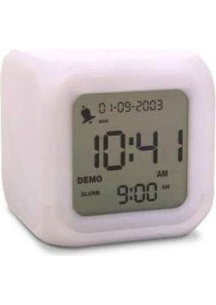 7 Renk Değiştiren Alarmlı Termometre Masa Gece Lambası Dijital Başucu Saat Uyandırma Hediye Küp Saa fırsatları