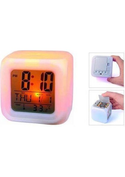 7 Renk Değiştiren Alarmlı Termometre Masa Gece Lambası Dijital Başucu Saat Uyandırma Hediye Küp Saa indirimleri