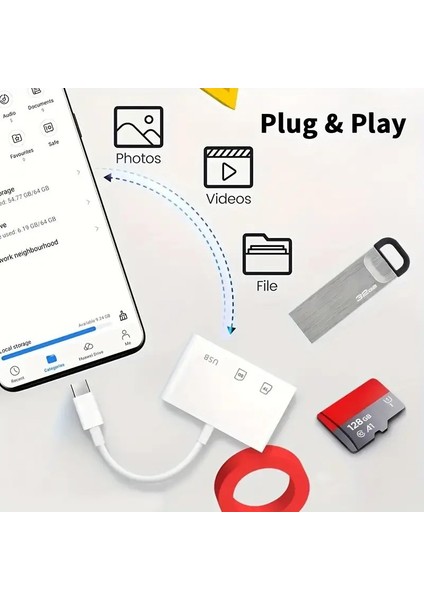 FXN-22M Usb-C Sd iPad Pro MacBook Air Pro Dell Xps, Galaxy S10/S9 Veri Aktarım Kart Okuyucu