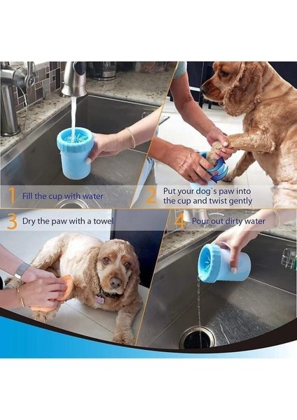 2 Adet Köpek Kedi Pati Ayak Yıkama Kovası Silikon Fırçalı Pati Temizleme Bardak 11X9 cm