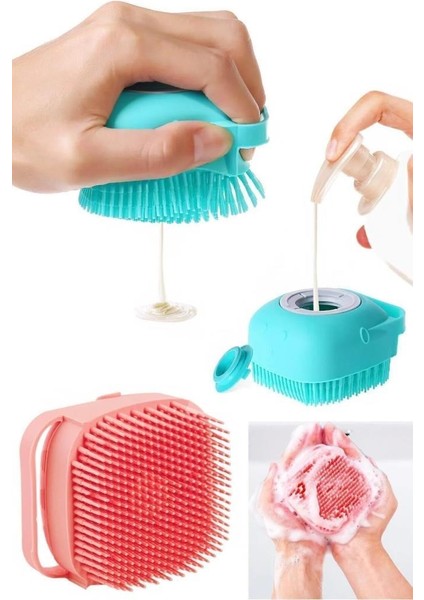 2 Adet Duş Jeli Hazneli Silikon Fırça Kese Çok Amaçlı Vücut Temizleme Kesesi Peeling Banyo Lifi