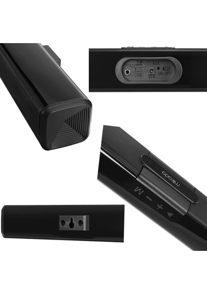 Siyah 10WX2 12V/1.5A Bt USB Aux Tf Kartlı Ev Sinema Soundbar Hoparlör MD-SB101
