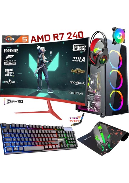 TC52 Ryzen 5 3600 32GB 3200MHZ Ram 512GB SSD R7 240 128 Bit 23.6'' Curved Masaüstü Oyuncu Bilgisayar