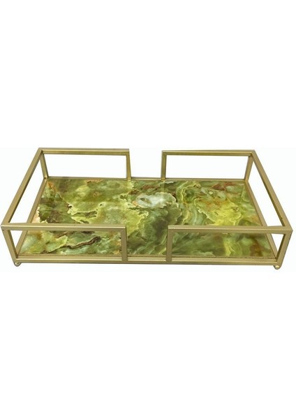 Seta Stone Metal Dikdörtgen Tepsi Yeşil 40*23*8cm