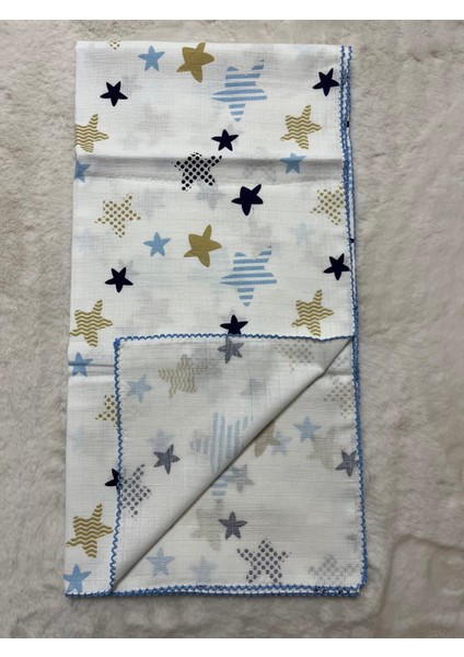 Çizgili Yıldızlı Kenarı Oyalı Tek Kat Müslin Örtü 115*115 cm