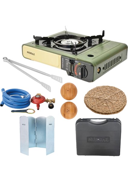 Tüp Bağlantılı Çantalı Portatif Kamp Ocağı Dedantör Rüzgarlık Maşa 2'li Nihale Tuzluk Seti