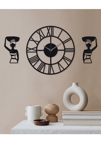 Dekoratif Ahşap Siyah Roma Rakamlı Duvar Saati 35 cm