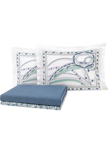 Retro Çift Kişilik Bambu Pike Takımı - Indigo