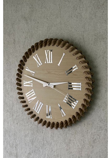 40X40 cm Hasır Ipli Dekoratif Duvar Saati - 18 Renk Seçeneği, Sessiz ve Dayanıklı Mekanizma
