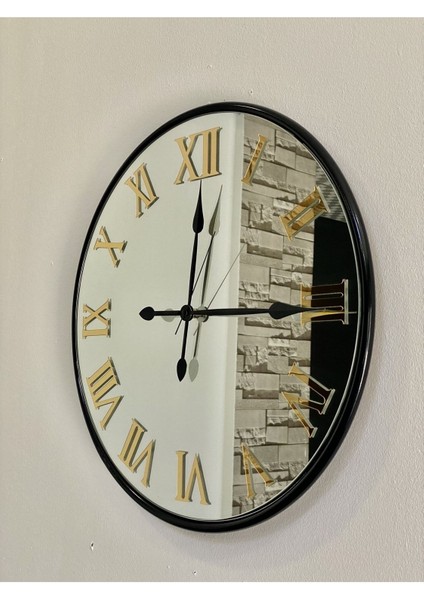 Duvar Saati Glorya Black Saat Aynalı Saat Siyah Gold Roma Rakamlı Duvar Saati fiyatları