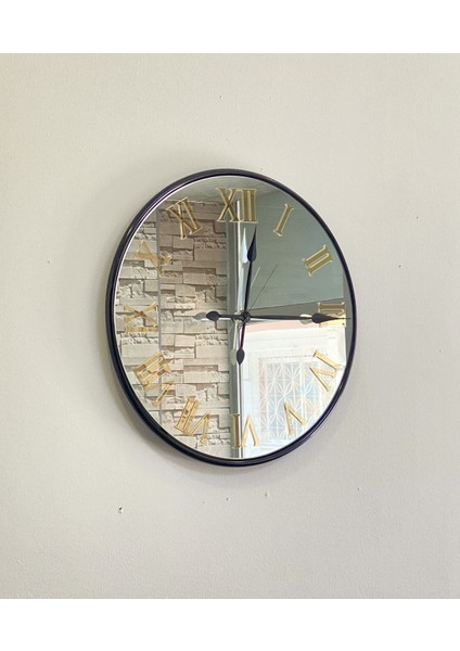 Duvar Saati Glorya Black Saat Aynalı Saat Siyah Gold Roma Rakamlı Duvar Saati indirimleri